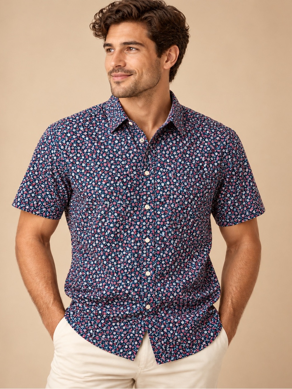 Nick Graham Everywhere Stretch Modern Fit Floral Short Sleeve Shirt Men’s M